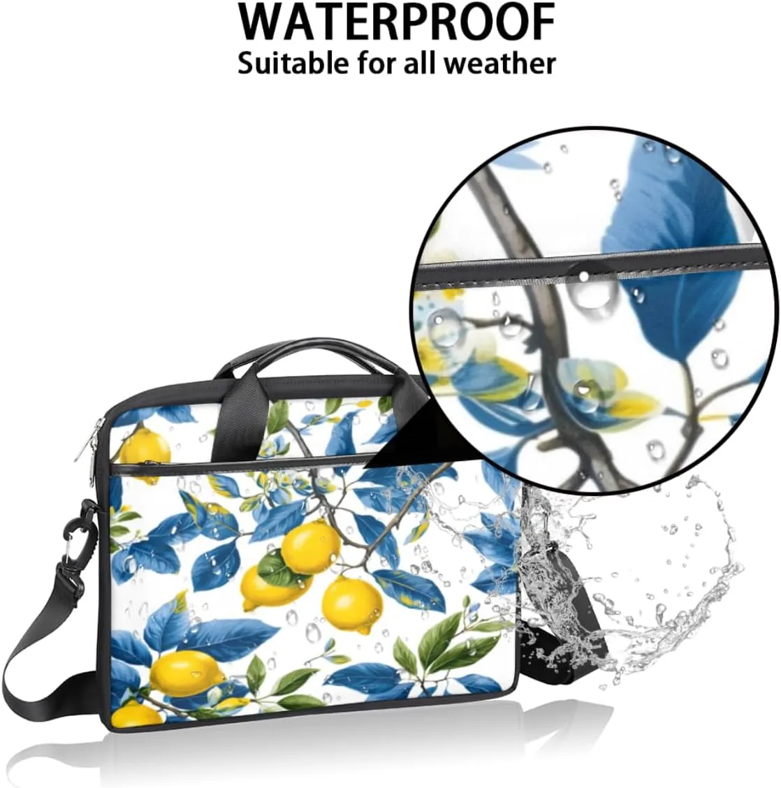 Lemons Bluish Laptop Bag for Men Women 13-15 Inch Case Bags Sleeve Shoulder with Anti Slip Removable The Pad Straps(15x1x11inches)