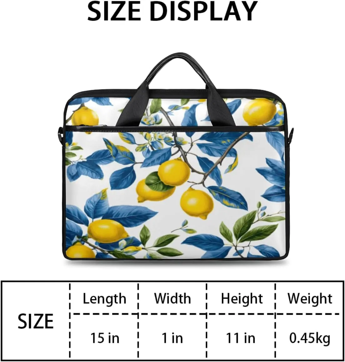 Lemons Bluish Laptop Bag for Men Women 13-15 Inch Case Bags Sleeve Shoulder with Anti Slip Removable The Pad Straps(15x1x11inches)