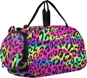 Leopard Print Spots on Neon Background Duffel Bags for Boys Small Gym Bags for Teens Dance Bag for Girls