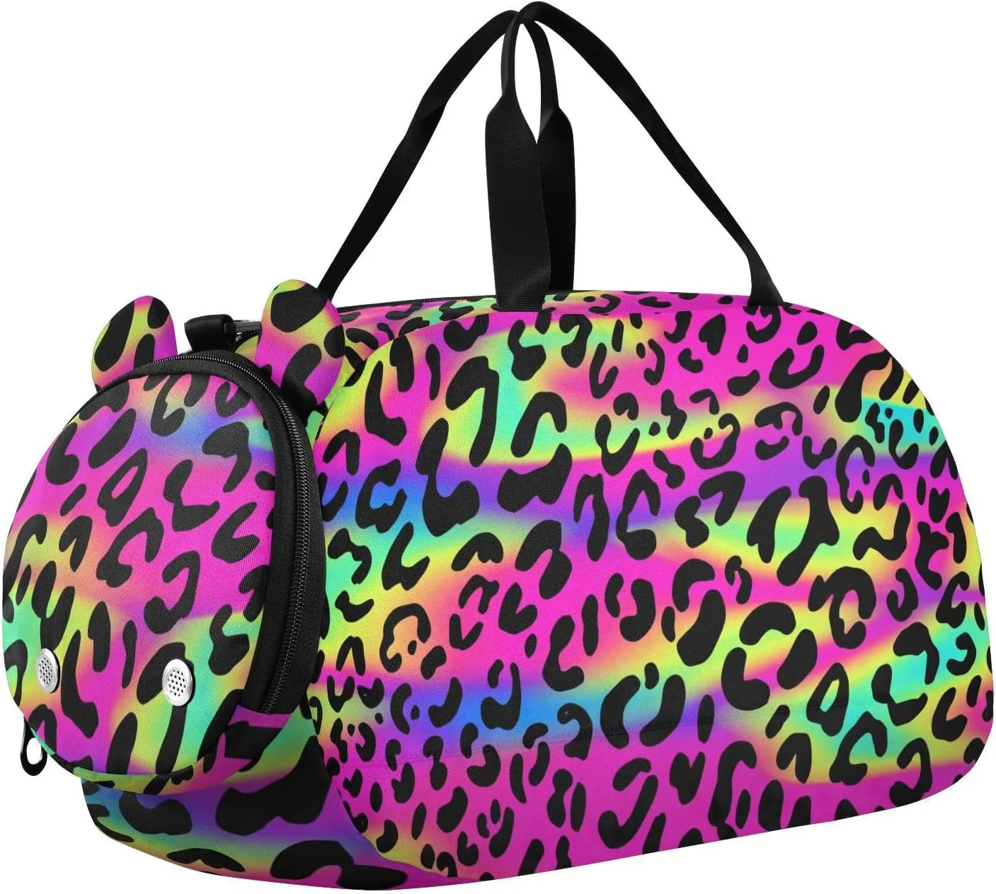 Leopard Print Spots on Neon Background Duffel Bags for Boys Small Gym Bags for Teens Dance Bag for Girls