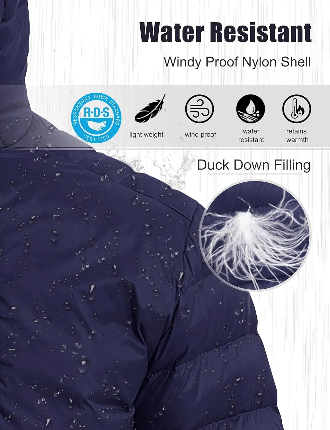 Lesmart Men Down Jacket Puffer Winter Jacket with Hooded Packable Lightweight Windproof Insulated Warm Coat