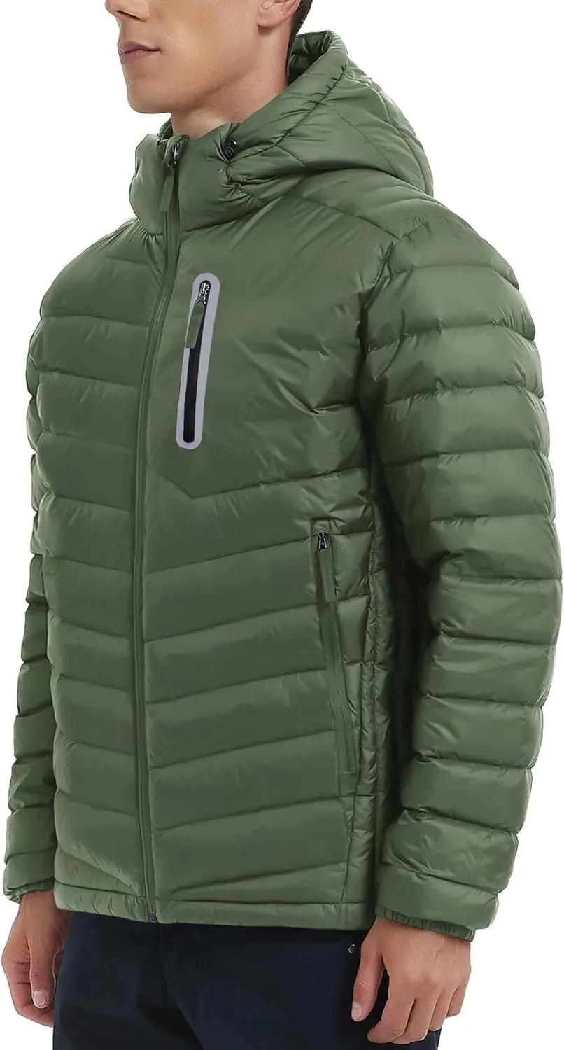 Lesmart Men Down Jacket Puffer Winter Jacket with Hooded Packable Lightweight Windproof Insulated Warm Coat