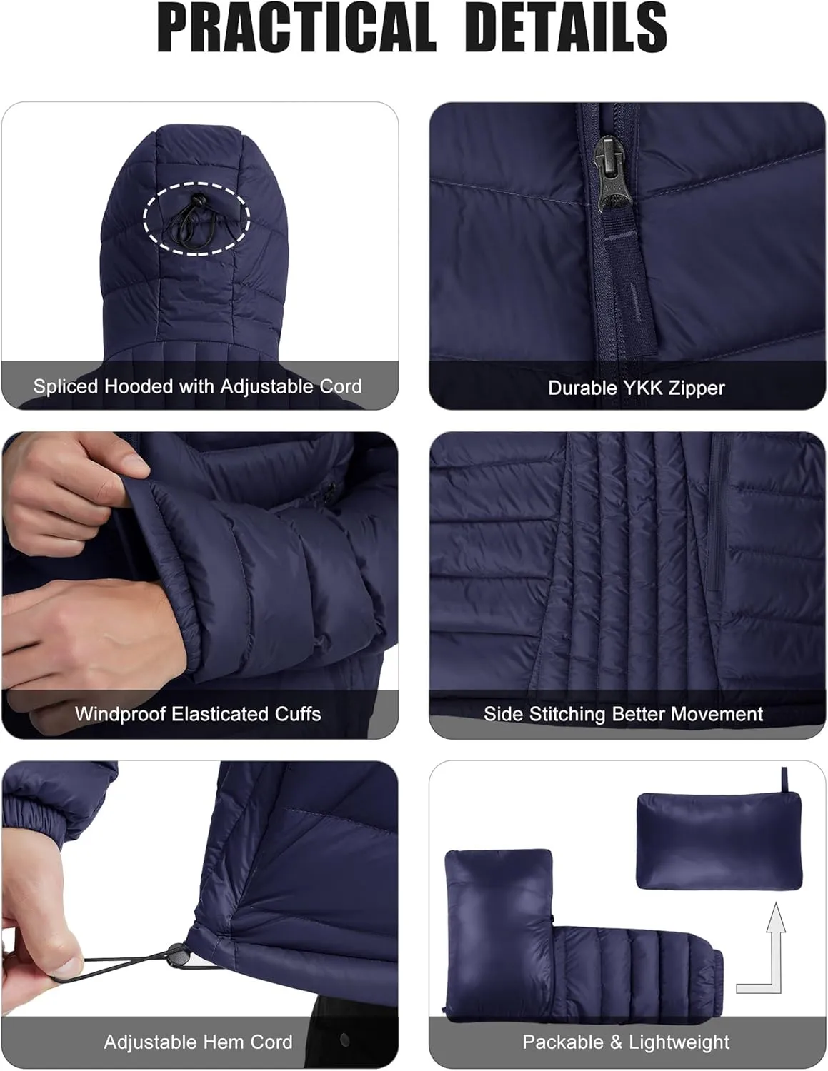 Lesmart Men Down Jacket Puffer Winter Jacket with Hooded Packable Lightweight Windproof Insulated Warm Coat