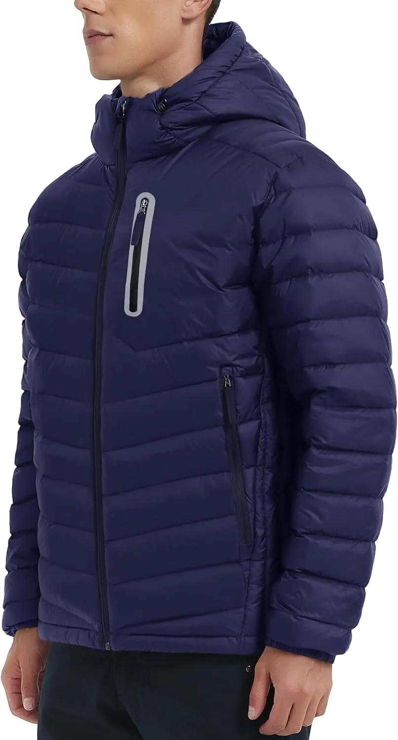 Lesmart Men Down Jacket Puffer Winter Jacket with Hooded Packable Lightweight Windproof Insulated Warm Coat