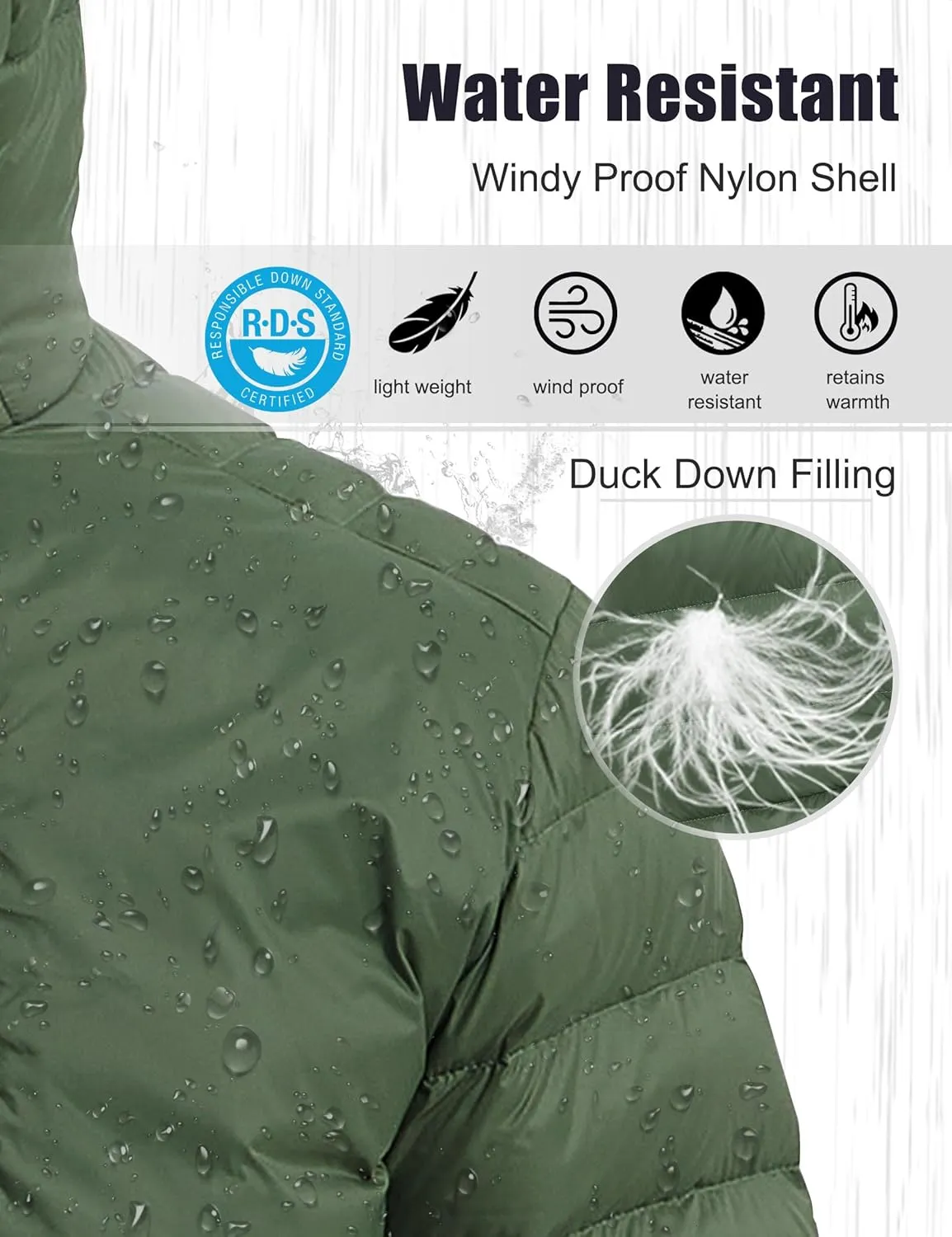 Lesmart Men Down Jacket Puffer Winter Jacket with Hooded Packable Lightweight Windproof Insulated Warm Coat