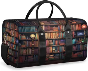Library Travel Duffle Bag, Sports Gym Bags for Women Men, Carry On Weekender Overnight Bag, Library Bookshelf Workout Hospital Airplane Trips Bag
