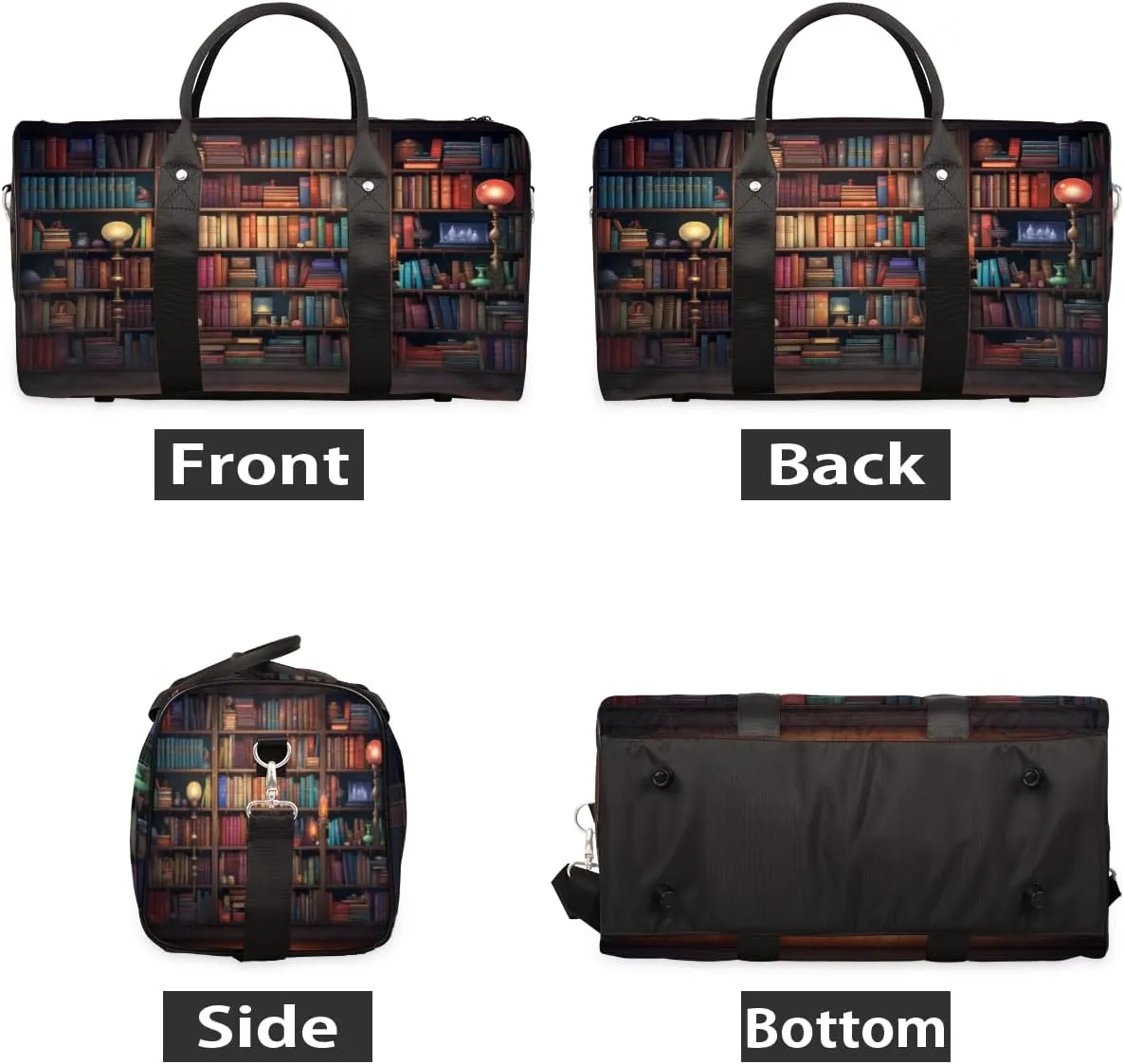 Library Travel Duffle Bag, Sports Gym Bags for Women Men, Carry On Weekender Overnight Bag, Library Bookshelf Workout Hospital Airplane Trips Bag