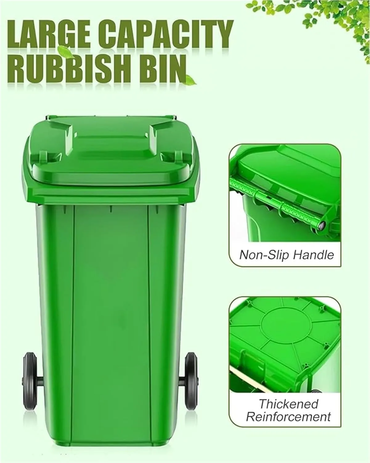 LICOME Large Kitchen Trash Can Terrace Patio Garbage Can Outdoor Wheeled Trash Container with Lid,100-Pcs Storage Bag(Black,18 Gallon)