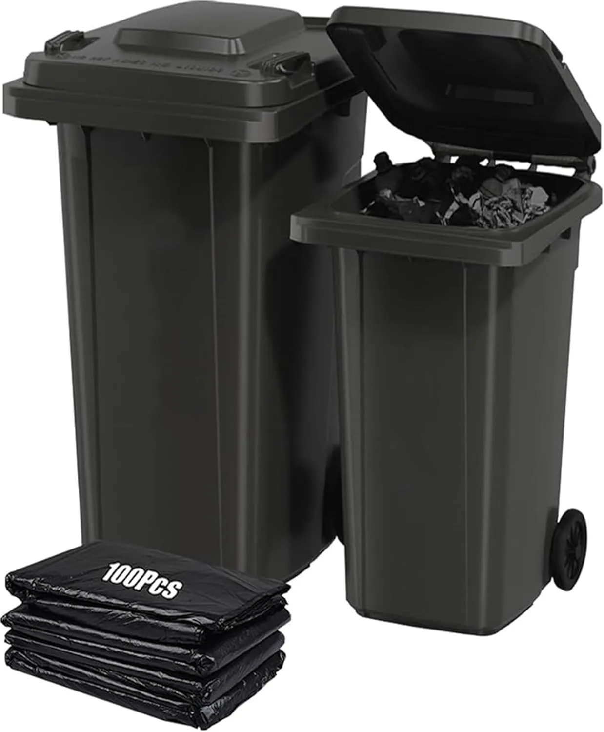 LICOME Large Kitchen Trash Can Terrace Patio Garbage Can Outdoor Wheeled Trash Container with Lid,100-Pcs Storage Bag(Black,18 Gallon)
