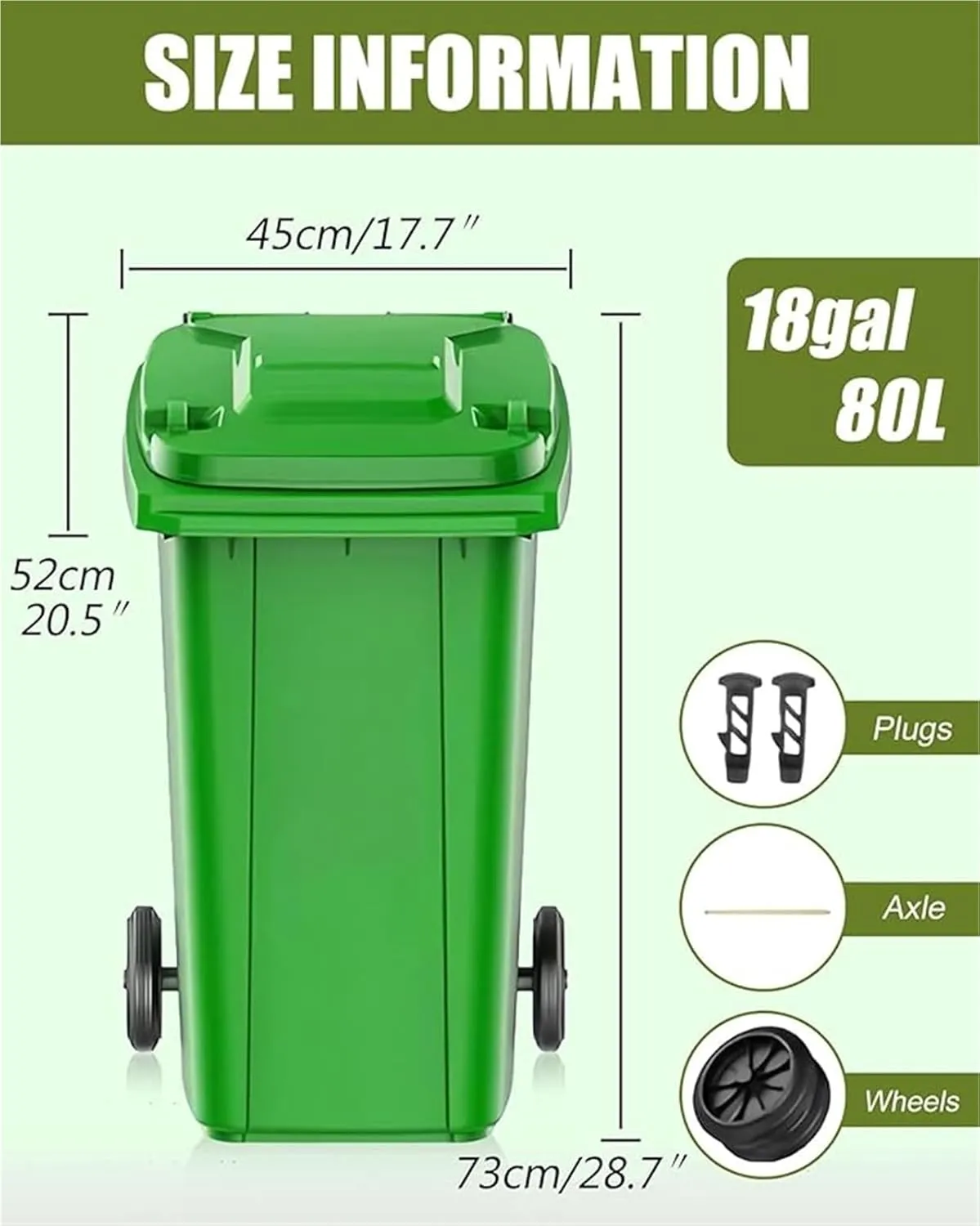LICOME Large Kitchen Trash Can Terrace Patio Garbage Can Outdoor Wheeled Trash Container with Lid,100-Pcs Storage Bag(Black,18 Gallon)