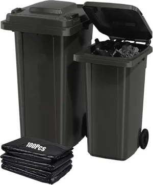 LICOME Large Kitchen Trash Can Terrace Patio Garbage Can Outdoor Wheeled Trash Container with Lid,100-Pcs Storage Bag(Black,18 Gallon)