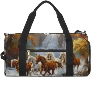 Life Mountain Stream Running Horse Wild Gym Bag for Women Men Lightweight Duffel Bag Travel Tote Bag Sports Bag with Shoulder Strap