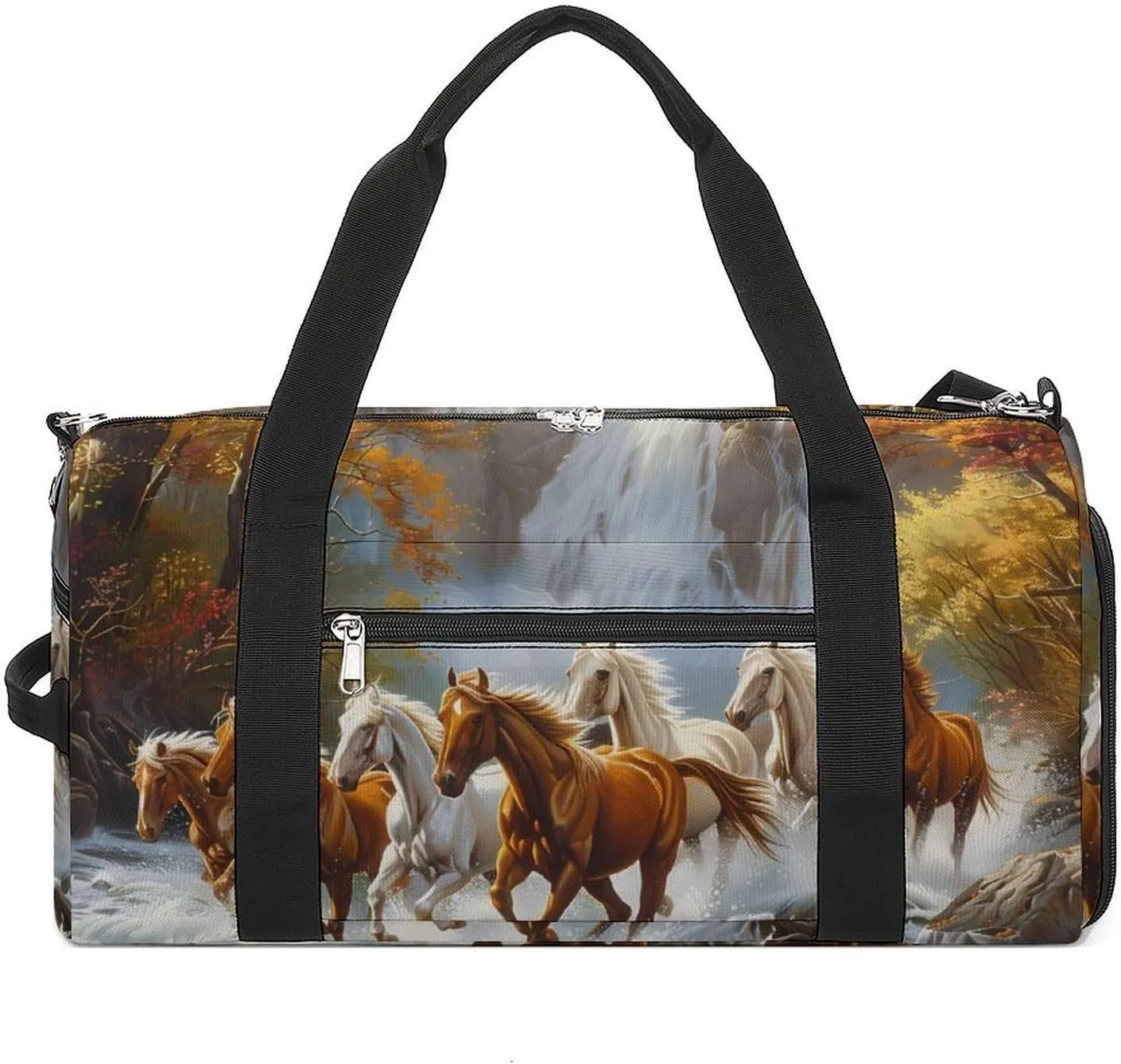 Life Mountain Stream Running Horse Wild Gym Bag for Women Men Lightweight Duffel Bag Travel Tote Bag Sports Bag with Shoulder Strap