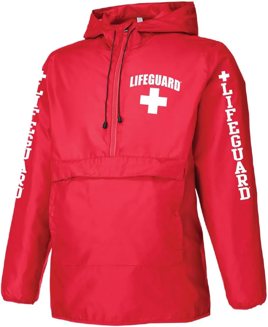 LIFEGUARD Windbreaker Quarter Zip Jacket - Water and Wind Resistant 100% Nylon Ideal for Men, Teens, Girls.