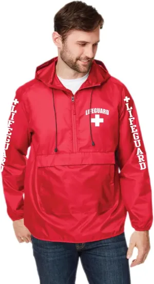 LIFEGUARD Windbreaker Quarter Zip Jacket - Water and Wind Resistant 100% Nylon Ideal for Men, Teens, Girls.