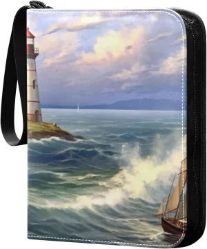 Lighthouse Painting Card Binder, 400 Pockets Card Holder with 50 Sleeves, Sturdy Card Holder Folders for Game Cards & Sports Cards