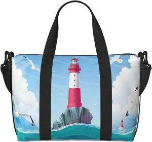 Lighthouse Sea Port Travel Bag for Women Men Weekender Bags Carry on Overnight Bag Tote Bag Yoga Gym Bag for Gym, Work, Travel, Weekend, Personal Items
