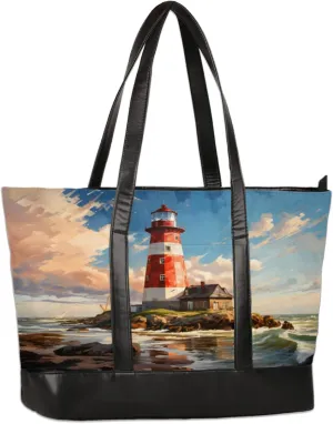 Lighthouses Oceans Laptop Tote Bag for Women Lightweight Work Purse with Multiple Compartments Fits 13-15.6 Inch Laptop Tablet Shoulder Bag for Office Travel Daily Use