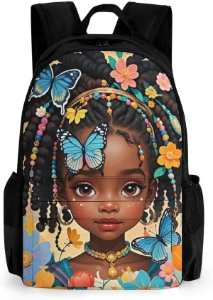 Lightweight Backpack for Gym Travel Bicycle - Big Capacity Multipurpose Anti-Theft Carry On Bag, Colorful Afro American Black Woman With Butterflies Art Travel Hiking Bag & Day Pack