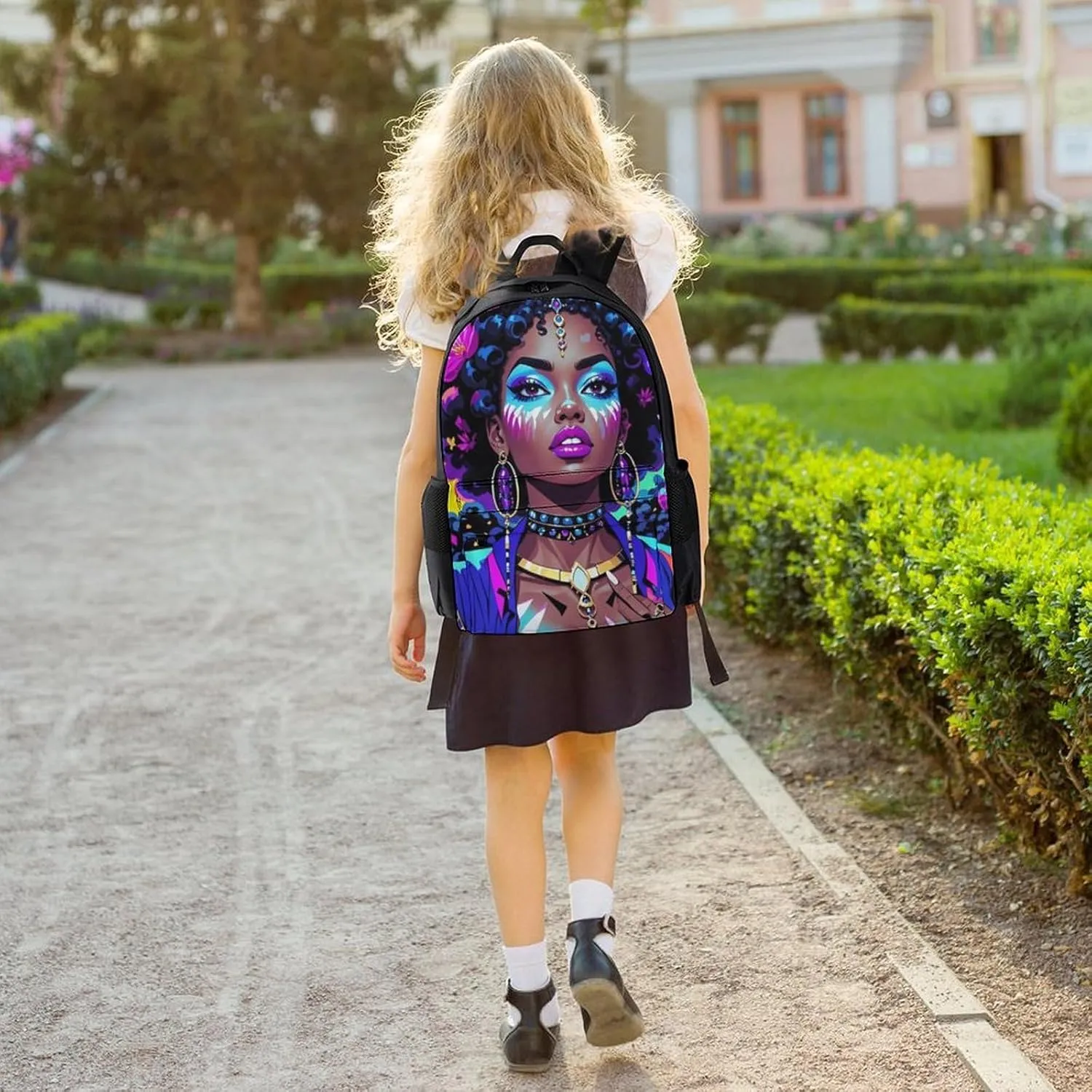 Lightweight Daypack Bookbag for Trekking Business Walking Cycling - Big Capacity Anti-Theft Multipurpose Carry On Bag, Cool African American Woman Bold And Colorful Art Business Computer Bag