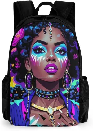 Lightweight Daypack Bookbag for Trekking Business Walking Cycling - Big Capacity Anti-Theft Multipurpose Carry On Bag, Cool African American Woman Bold And Colorful Art Business Computer Bag