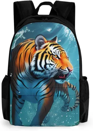 Lightweight Daypack for Camping Business Walking Cycling - Large Capacity Anti-Theft Multipurpose Bookbag, Beautiful Water Animal Tiger Abstract Art Gym Outdoor Hiking Backpack
