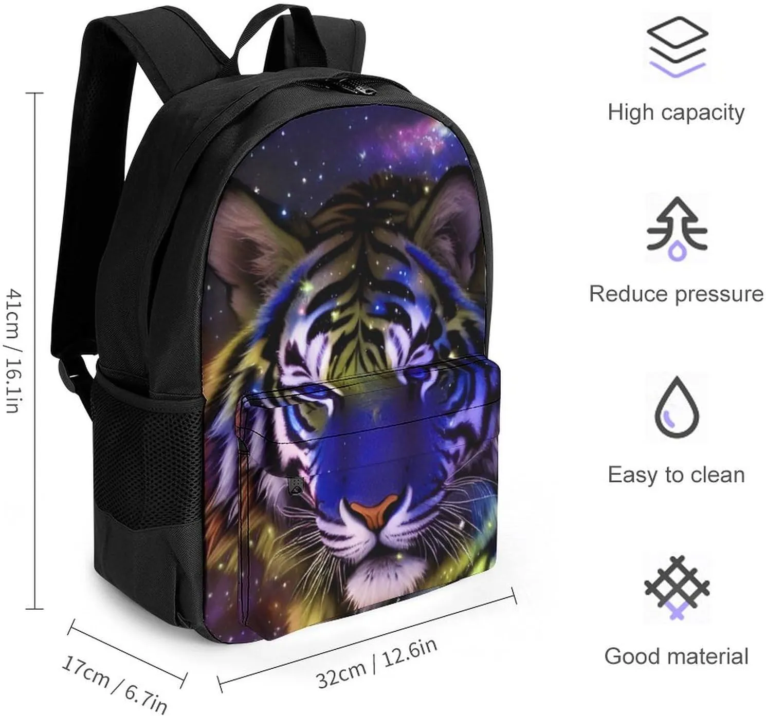 Lightweight Rucksacks for Climbing Outdoors Walking Cycling - Large Capacity Anti-Theft Multipurpose Carry On Bag, Mystic Fantasy Galaxy Sky Fantasy Wild Animals Tiger Art Camping Outdoor Backpack