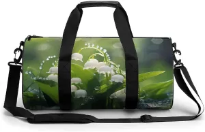 Lily of The Valley Flowers Green Leaves Gym Bag Travel Waterproof Duffel Bag Carryon Overnight Bags Tote Bags for Sports