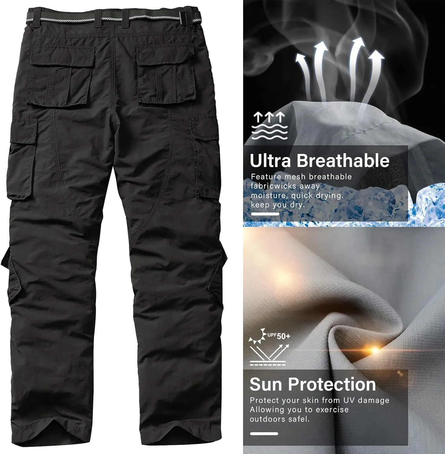 linlon Men's Outdoor Casual Quick Drying Lightweight Hiking Cargo Pants with 8 Pockets