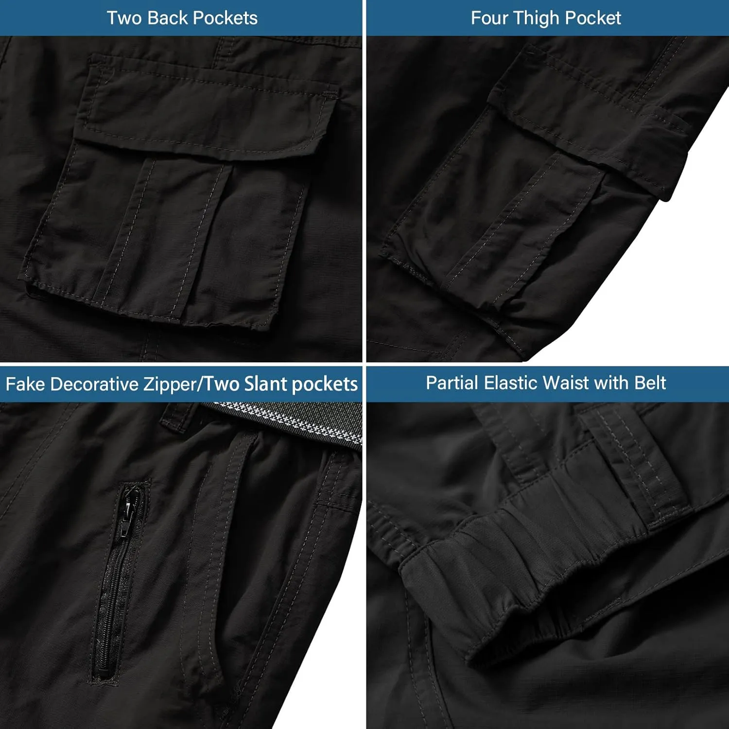 linlon Men's Outdoor Casual Quick Drying Lightweight Hiking Cargo Pants with 8 Pockets