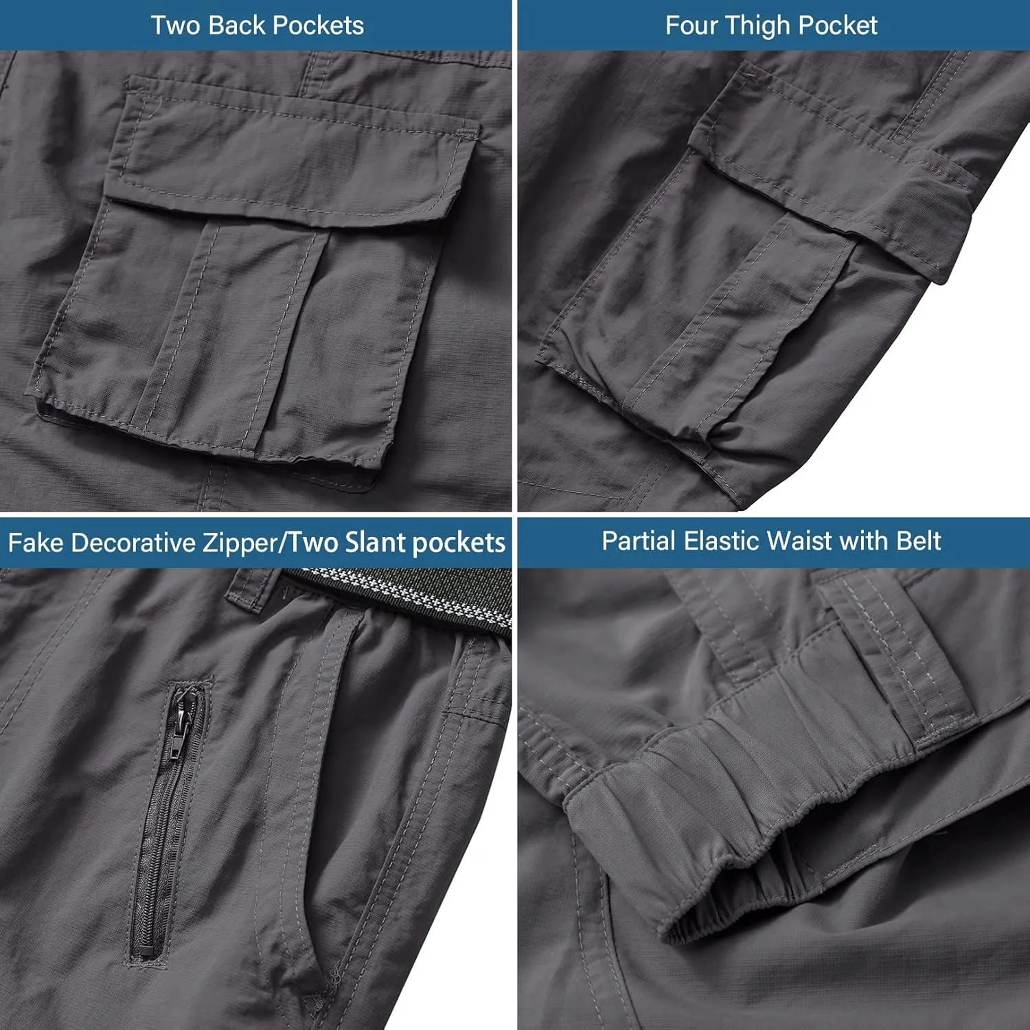 linlon Men's Outdoor Casual Quick Drying Lightweight Hiking Cargo Pants with 8 Pockets