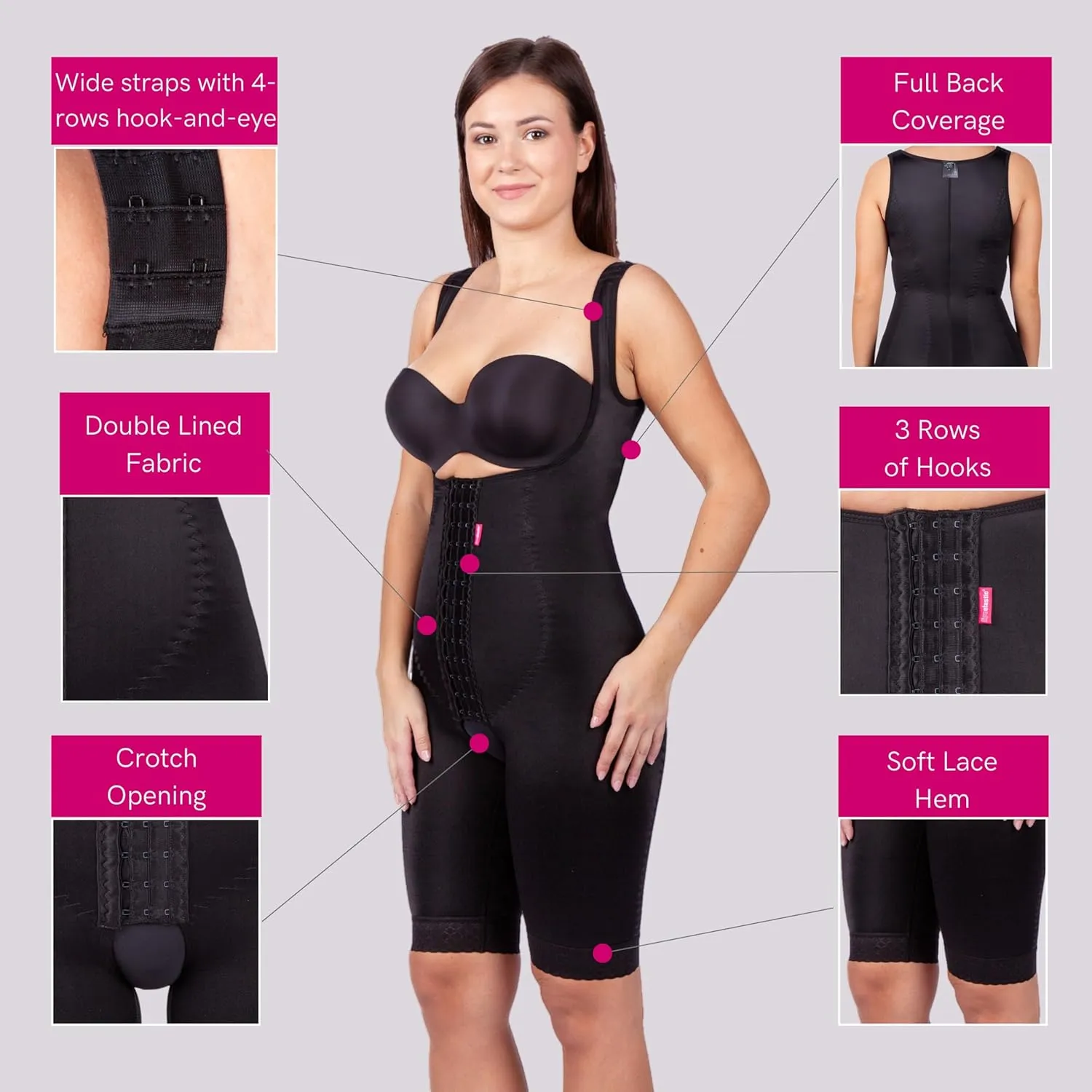 LIPOELASTIC VF Body Variant – Liposuction Compression Garment, Postpartum Belly Binder, Full Body Girdle for Women (Black, L)