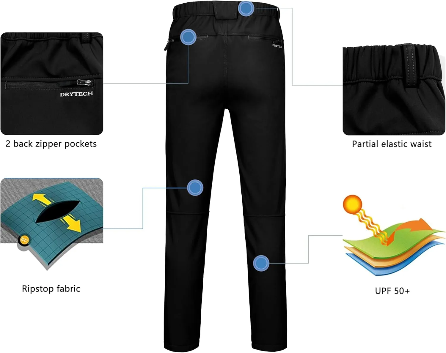 Little Donkey Andy Men's Fleece Lined Hiking Ski Snow Pants, Winter Windproof Softshell Pants, Warm and Water Repellent