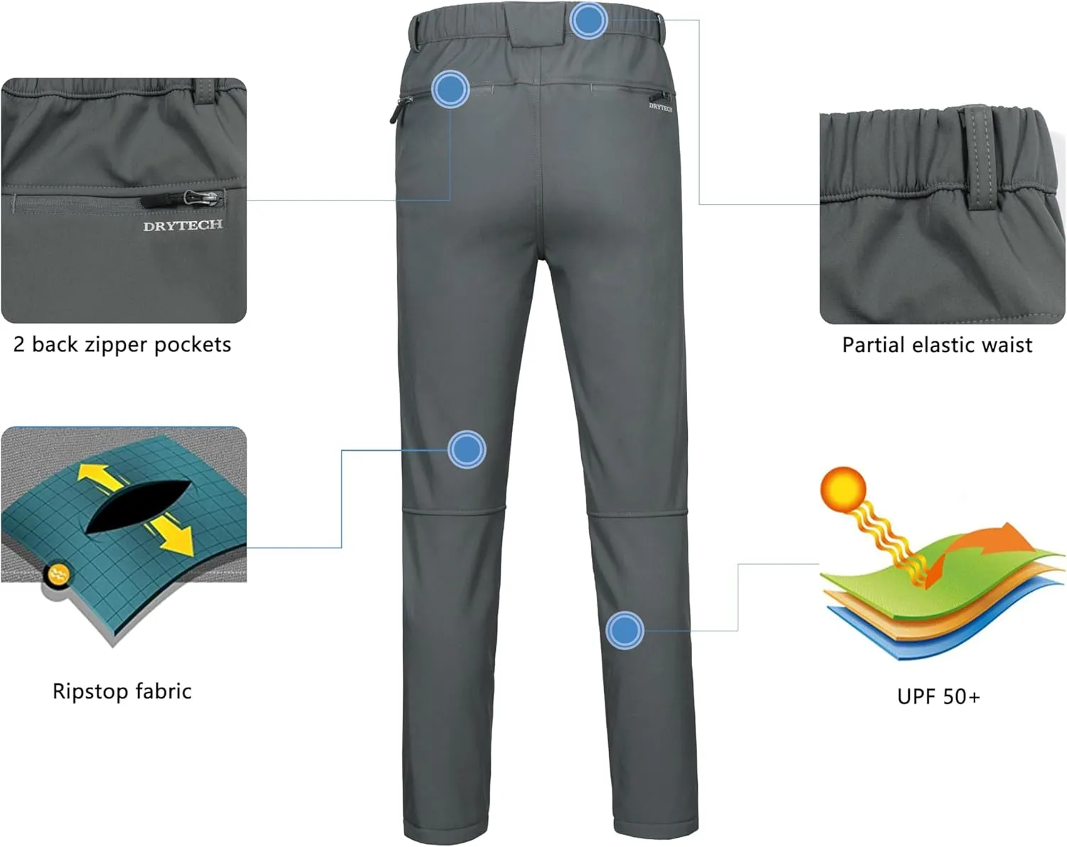 Little Donkey Andy Men's Fleece Lined Hiking Ski Snow Pants, Winter Windproof Softshell Pants, Warm and Water Repellent