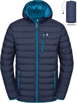 Little Donkey Andy Men's Packable Puffer Jacket Lightweight Hooded Windproof Winter Coat with Recycled Insulation