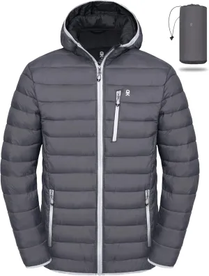 Little Donkey Andy Men's Packable Puffer Jacket Lightweight Hooded Windproof Winter Coat with Recycled Insulation