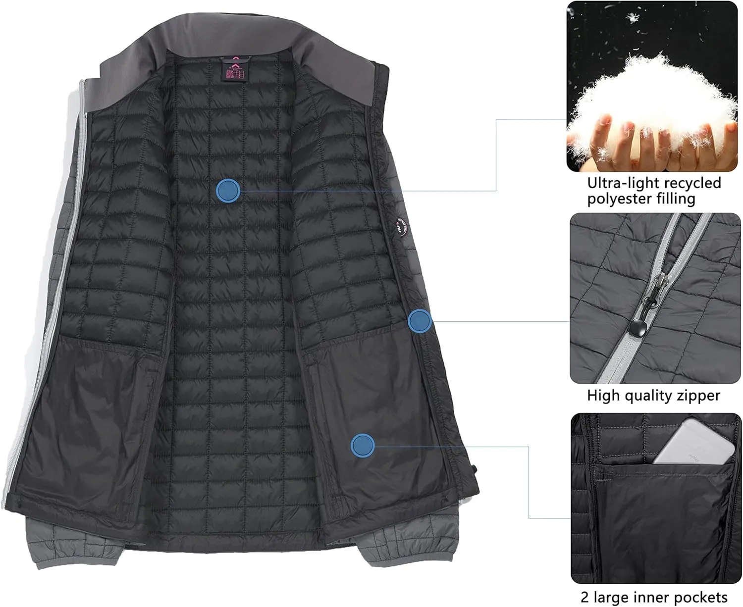 Little Donkey Andy Women's Puffer Jacket, Lightweight Warm Hiking Jacket with Post-Consumer Synthetic Insulation