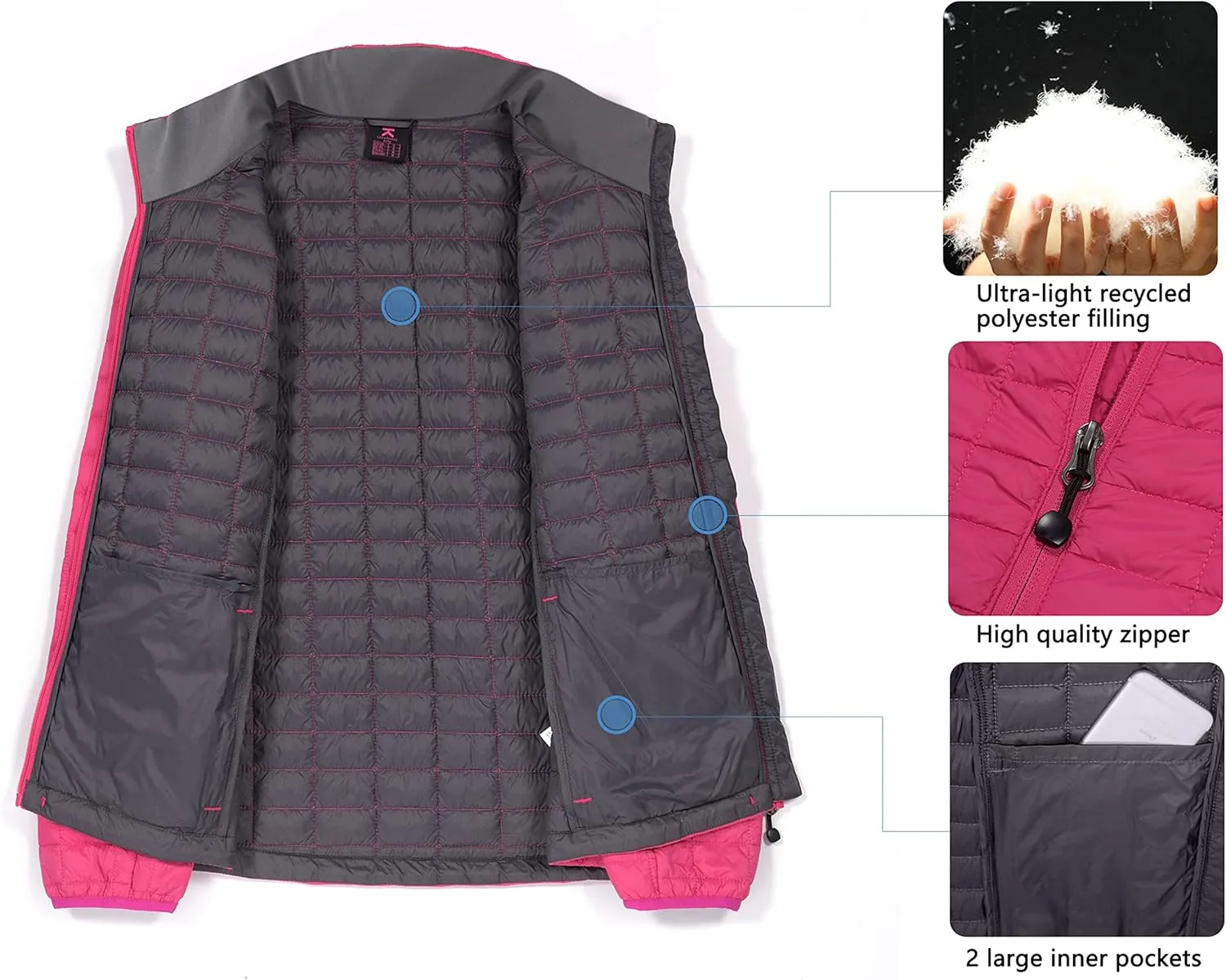 Little Donkey Andy Women's Puffer Jacket, Lightweight Warm Hiking Jacket with Post-Consumer Synthetic Insulation