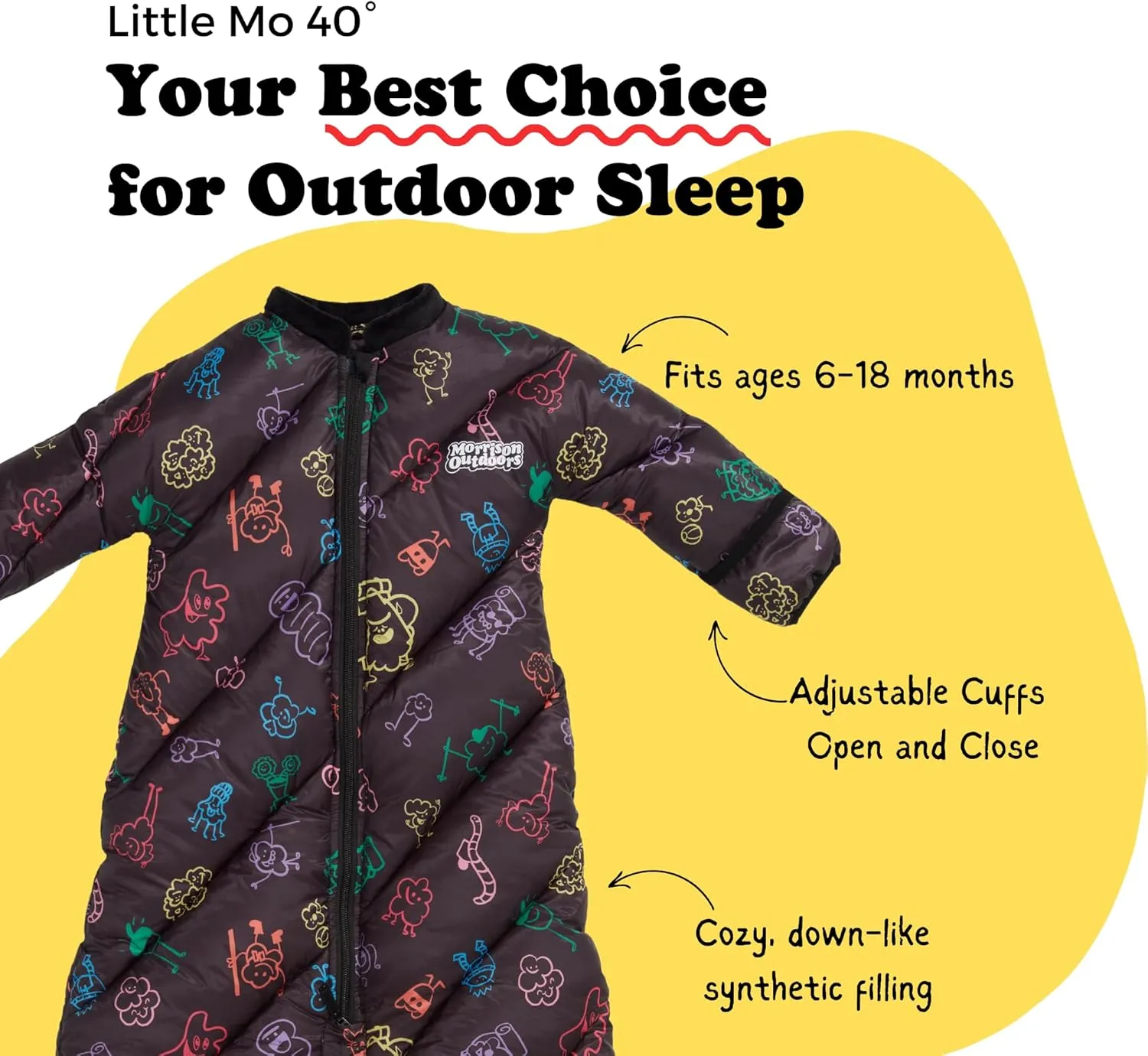 Little Mo 40° Baby Sleeping Bag (6-18 Months) The Camping Sleeping Bag for Babies and Toddlers with Adjustable Open-and-Close Cuffs and Thick, Lofty Insulation.