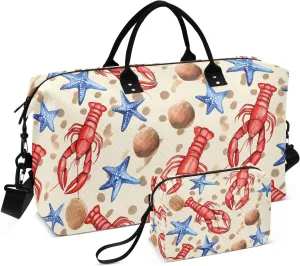 Lobster Starfish Coconut Beige Sports Gym Bag for Women Men Travel Duffel Bag Weekend Overnight Carry on Bag with Toiletry Bag Hospital Bag for Workout Swimming Yoga Plane Hospital