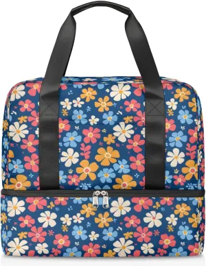 Lovely Flowers Travel Duffel Bag Dry Wet Separated Sports Tote Travel Duffle Bag Gym Workout Bag Women Travel Duffel Bag for Women, Travel, Gym, Work