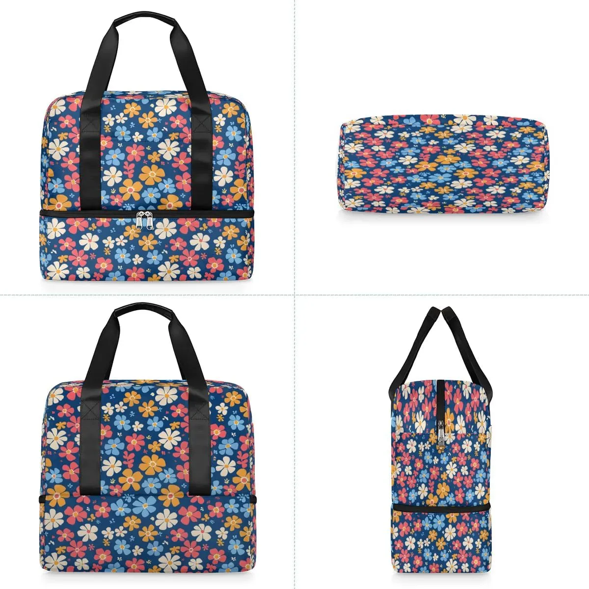 Lovely Flowers Travel Duffel Bag Dry Wet Separated Sports Tote Travel Duffle Bag Gym Workout Bag Women Travel Duffel Bag for Women, Travel, Gym, Work