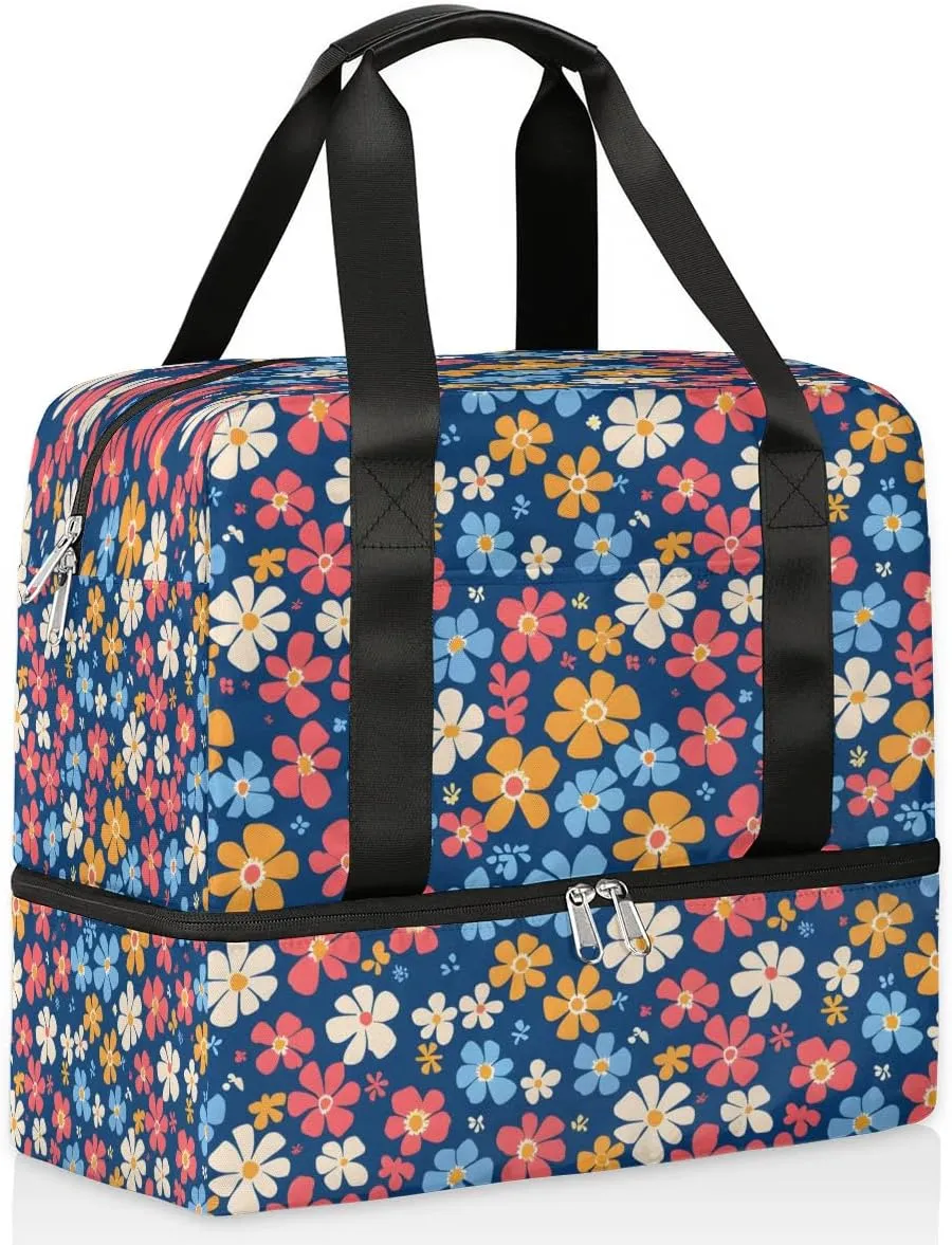 Lovely Flowers Travel Duffel Bag Dry Wet Separated Sports Tote Travel Duffle Bag Gym Workout Bag Women Travel Duffel Bag for Women, Travel, Gym, Work