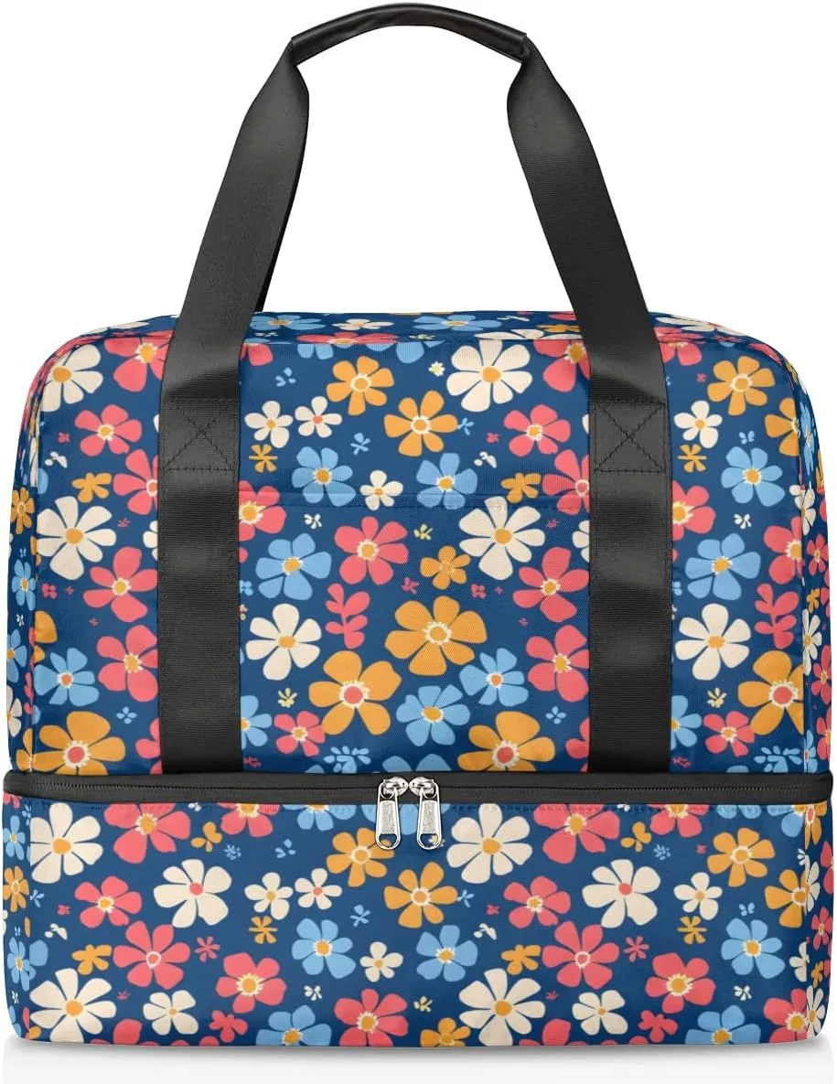 Lovely Flowers Travel Duffel Bag Dry Wet Separated Sports Tote Travel Duffle Bag Gym Workout Bag Women Travel Duffel Bag for Women, Travel, Gym, Work