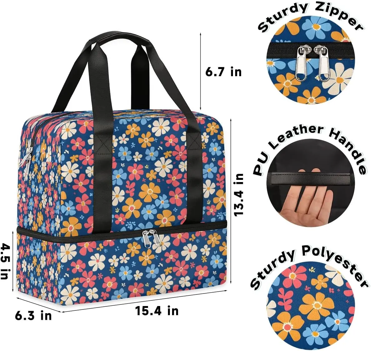 Lovely Flowers Travel Duffel Bag Dry Wet Separated Sports Tote Travel Duffle Bag Gym Workout Bag Women Travel Duffel Bag for Women, Travel, Gym, Work