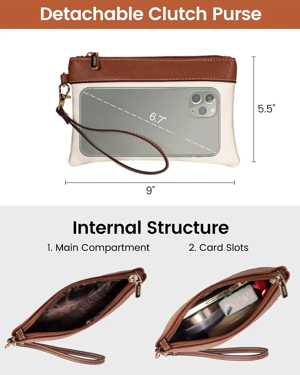 LOVEVOOK 15.6 Inch Laptop Bag for women, Large Waterproof PU Leather Work Briefcase with USB Charging Port Casual Computer Bag Messenger, Fashion Business Office Tote Handbag Purse, White-Brown