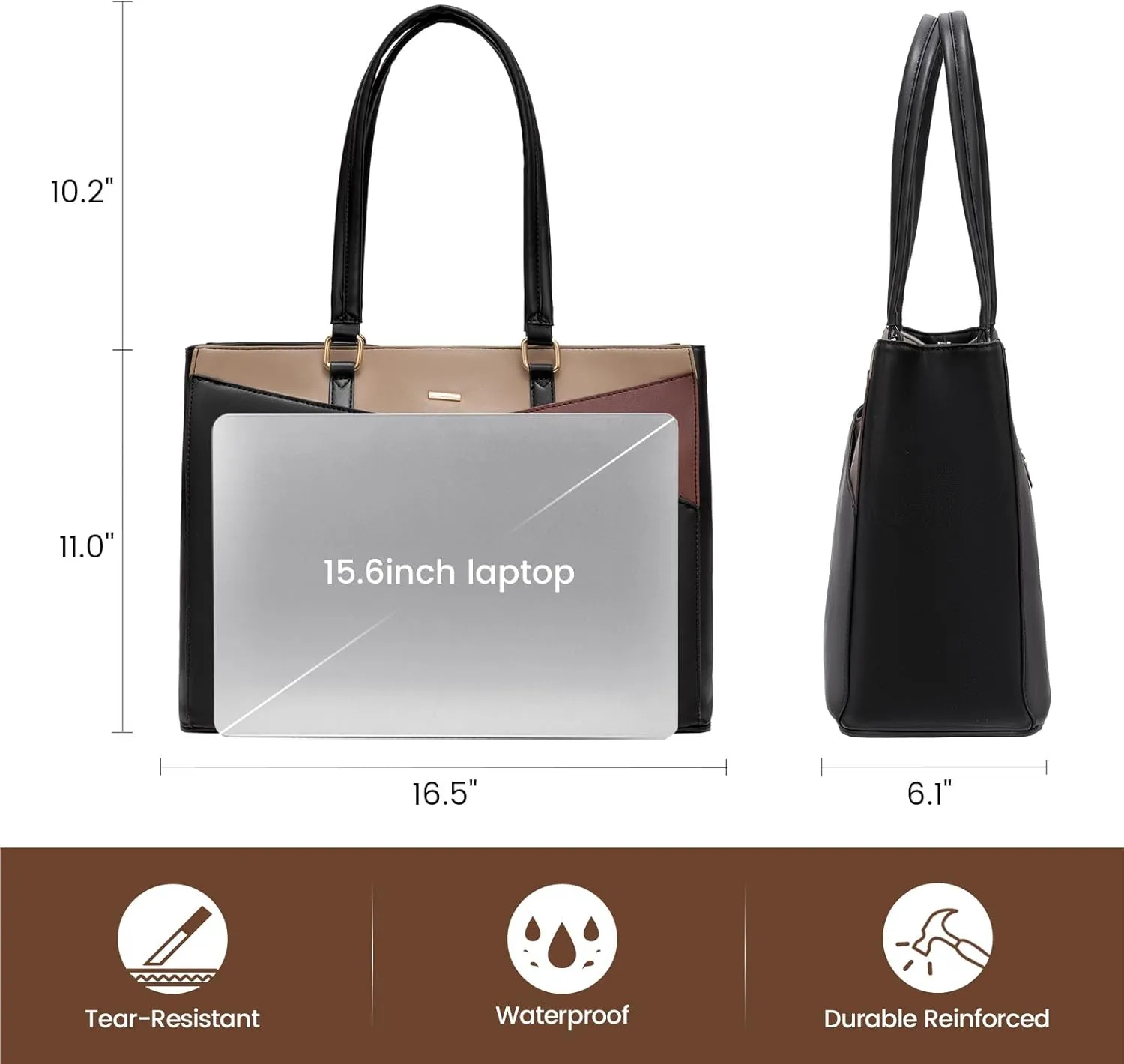 LOVEVOOK Laptop Bag for Women, 15.6 inch Laptop Tote Work Teacher Bags Cancas Computer Shoulder Bag,Black/Coffee/Light Brown
