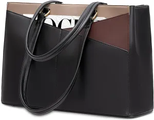 LOVEVOOK Laptop Bag for Women, 15.6 inch Laptop Tote Work Teacher Bags Cancas Computer Shoulder Bag,Black/Coffee/Light Brown