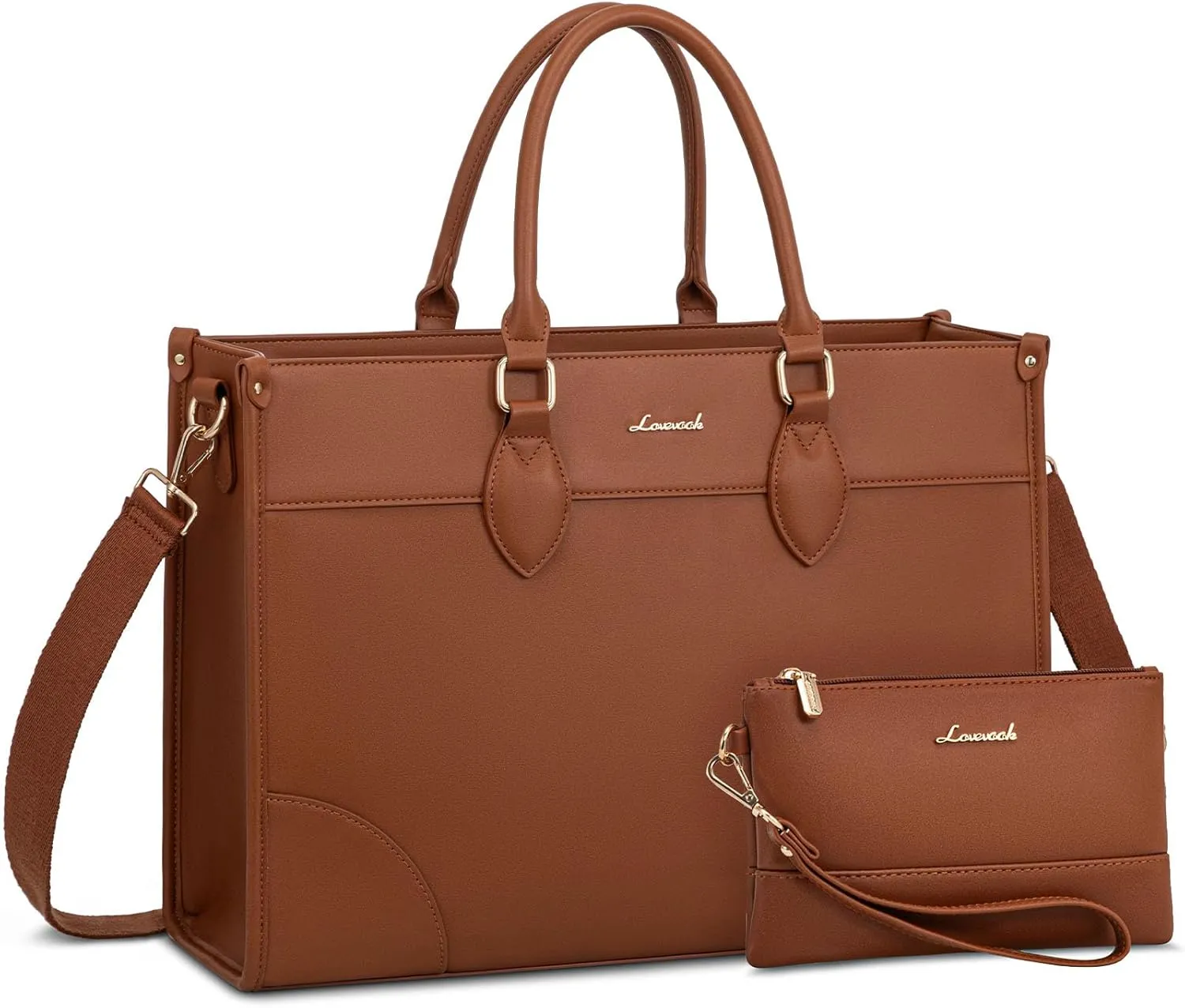 LOVEVOOK Laptop Bag for Women 15.6 inch,Professional Canvas Work Bags Laptop Tote Bag with Cup Holder,Waterproof Laptop Purse Work Tote Computer Briefcase Crossbody Handbag for Teacher Office Travel