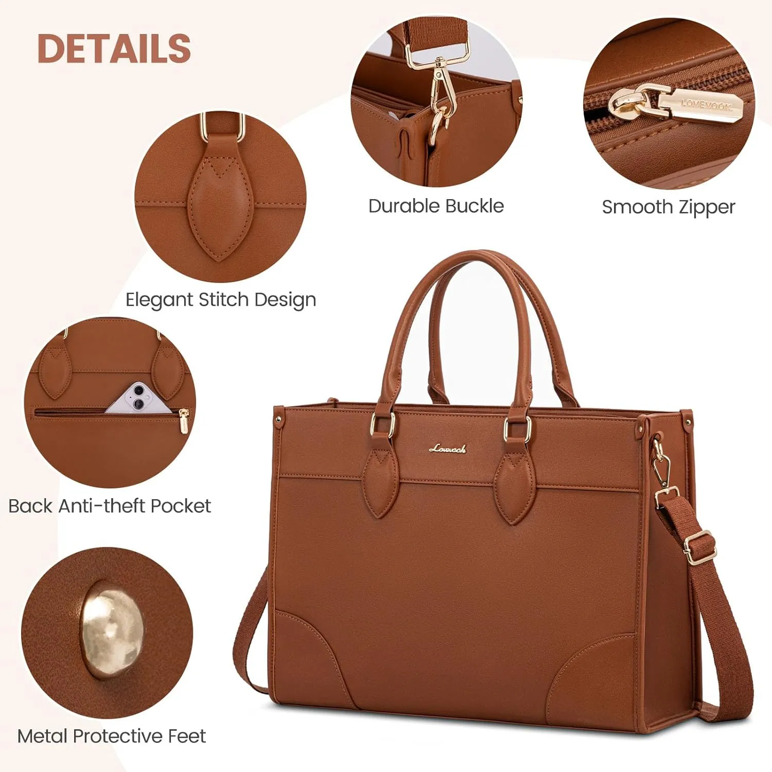 LOVEVOOK Laptop Bag for Women 15.6 inch,Professional Canvas Work Bags Laptop Tote Bag with Cup Holder,Waterproof Laptop Purse Work Tote Computer Briefcase Crossbody Handbag for Teacher Office Travel